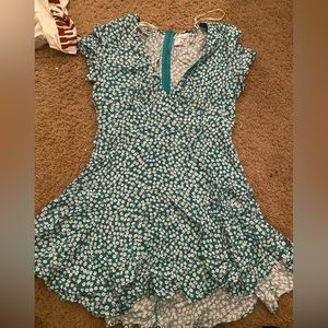 Princess Polly green floral dress with zipped up back and v neck